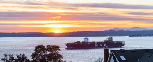 A mostly empty containership in Elliot Bay, Seattle