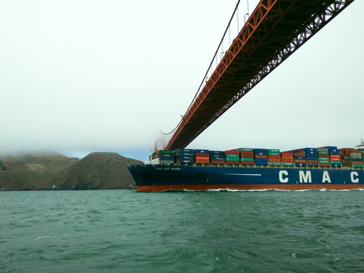 Container Ship under Golden Gate Bridge, San Francisco
